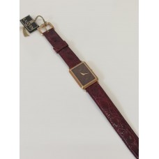 VINTAGE Lanvin γυναικείο ρολόι με επίχρυσο καντράν και μπορντώ δερμάτινο λουράκι (VIN18)